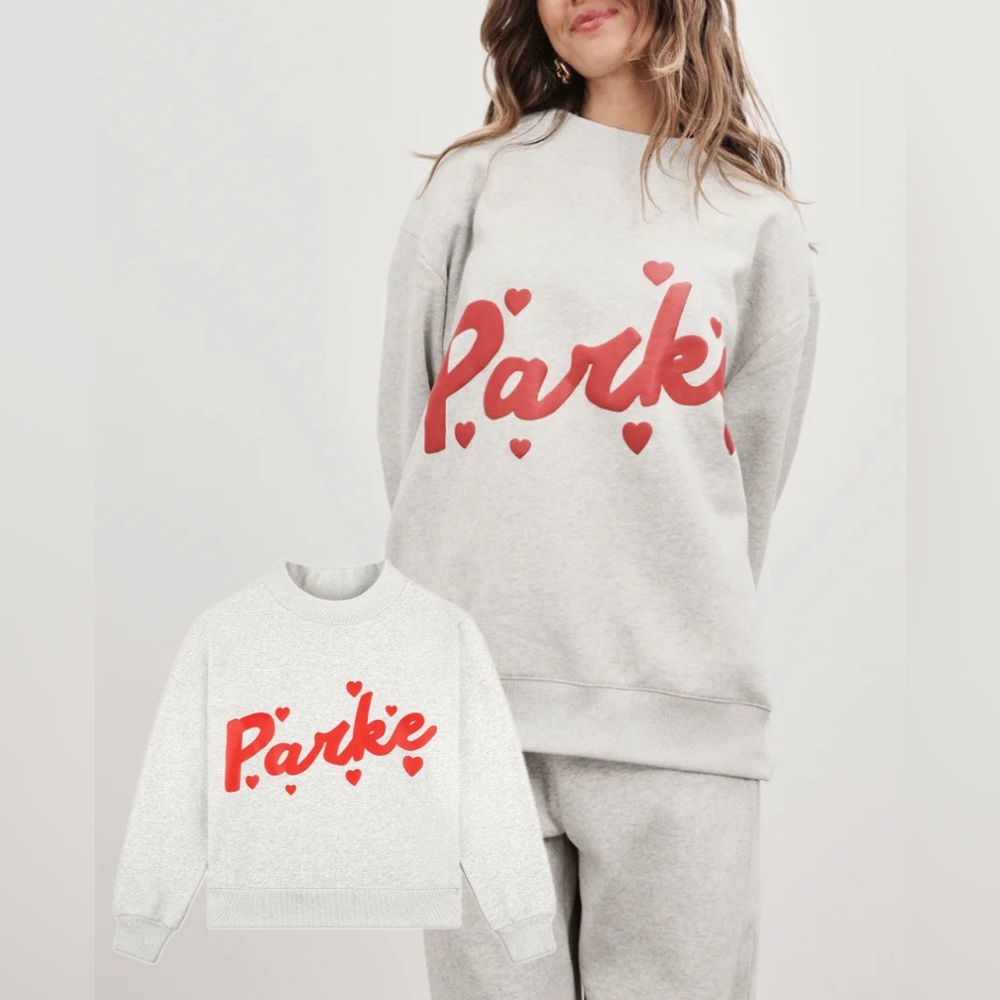 Parker Cream Crewneck Sweater with Red Script